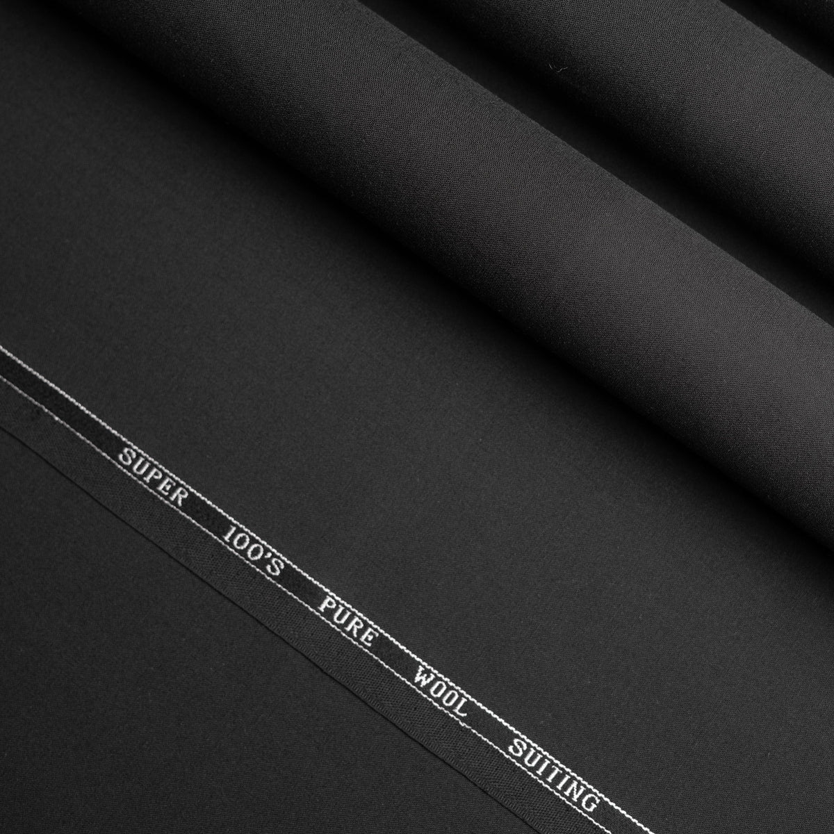 Plain-Black, S-100s Pure Wool, Exotic Black Suiting Fabric