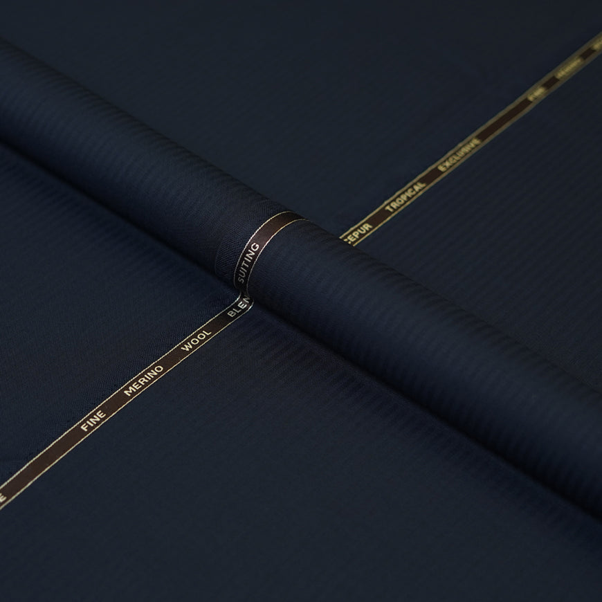 Navy Blue Self Stripes Wool Blend, Tropical Exclusive Suiting Fabric