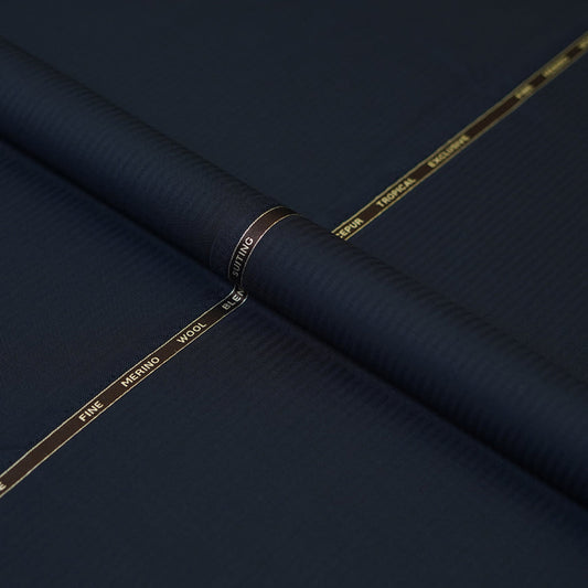 Navy Blue Self Stripes Wool Blend, Tropical Exclusive Suiting Fabric