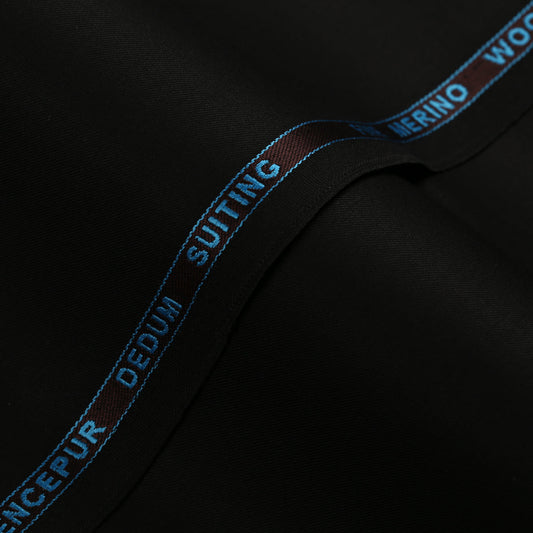 Plain-Black, Merino Wool Blend Dedum Suiting Fabric